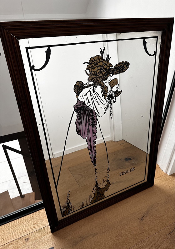 Image 1 of 90 cm hoog - Beardsley spiegel Isolde - art nouveau afbeelding