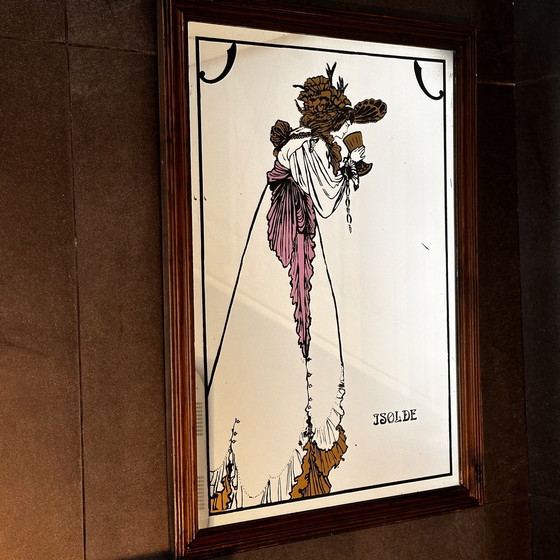 Image 1 of 90 cm hoog - Beardsley spiegel Isolde - art nouveau afbeelding