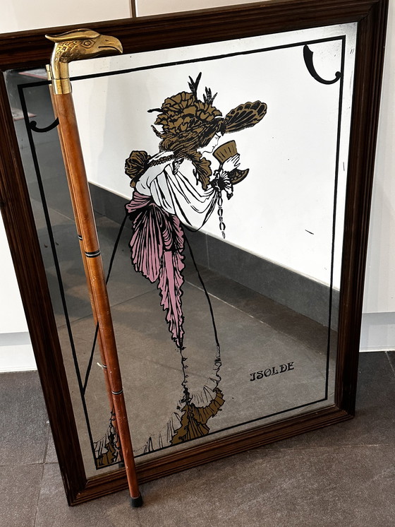 Image 1 of 90 cm hoog - Beardsley spiegel Isolde - art nouveau afbeelding