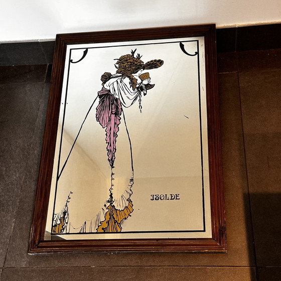 Image 1 of 90 cm hoog - Beardsley spiegel Isolde - art nouveau afbeelding