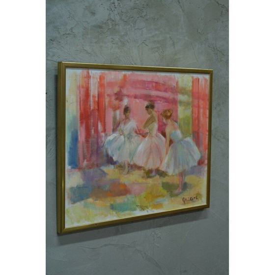 Image 1 of Vintage olieverf op doek Ballerina's van Gertrud Wråke-Lindqvist, Zweden 1970