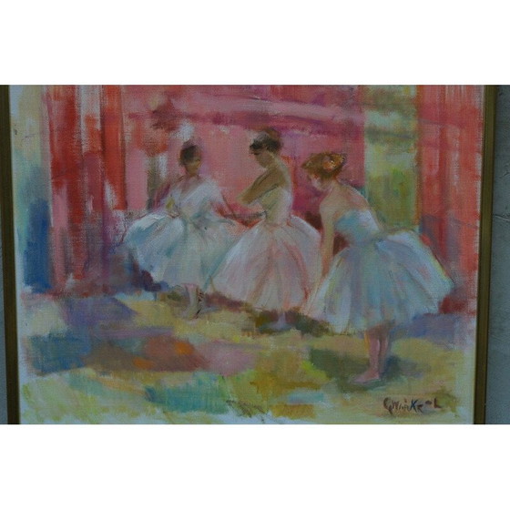 Image 1 of Vintage olieverf op doek Ballerina's van Gertrud Wråke-Lindqvist, Zweden 1970