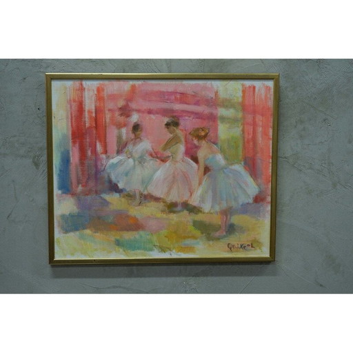 Vintage olieverf op doek Ballerina's van Gertrud Wråke-Lindqvist, Zweden 1970