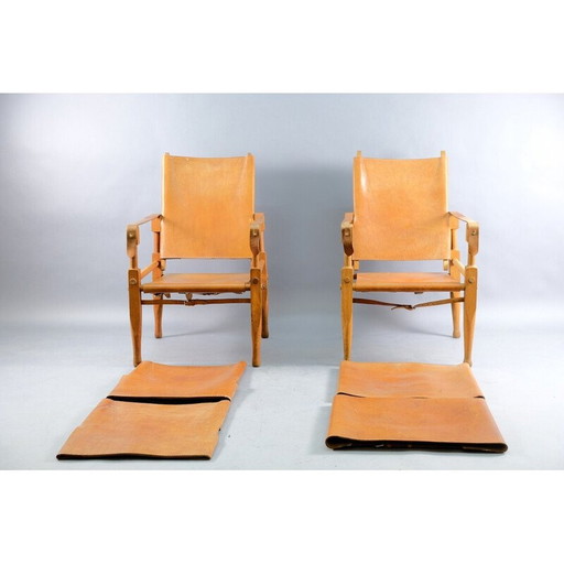 Paar vintage Safari fauteuils in cognac leer van Wilhelm Kienzle voor Wohnbedarf, Zwitserland 1949