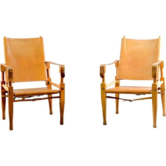 Image 1 of Paar vintage Safari fauteuils in cognac leer van Wilhelm Kienzle voor Wohnbedarf, Zwitserland 1949