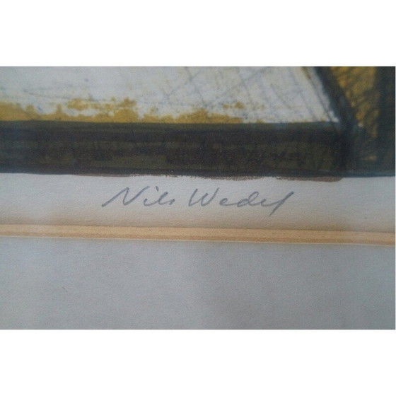 Image 1 of Scandinavische vintage litho van Nils Wedel, Zweden 1950