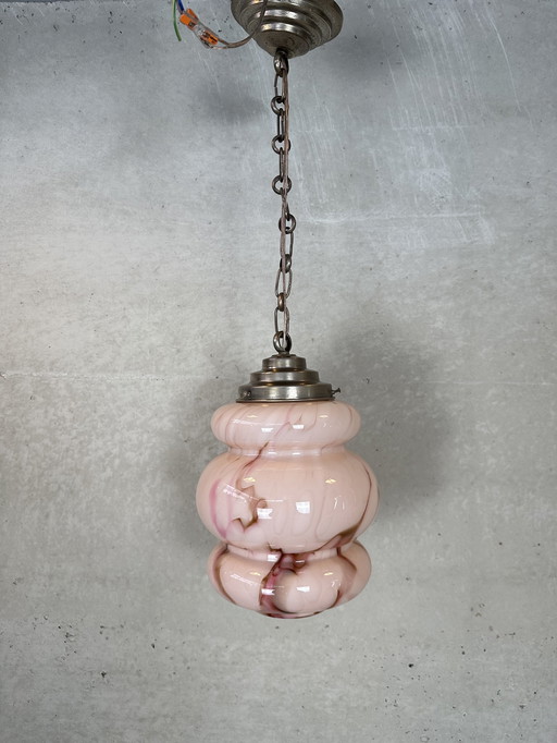 Art deco gemarmerde opaline hanglamp - rosé