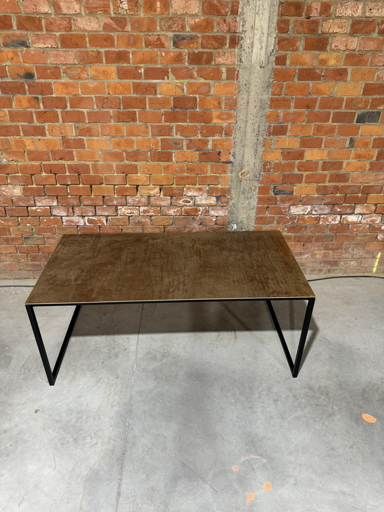 Image 1 of Keramische eettafel met roestkleurig tafelblad 180x90 cm