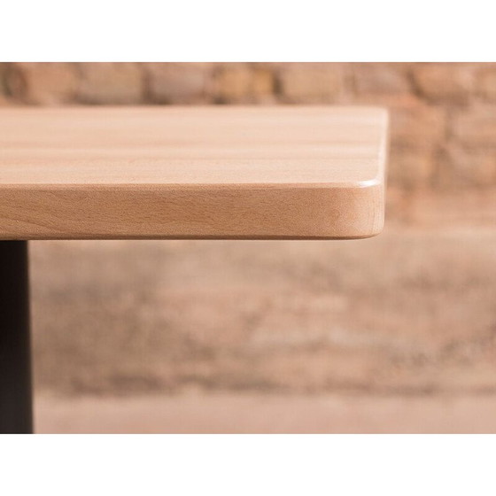 Image 1 of Vintage beukenhouten bistrotafel met zwart gietijzeren onderstel