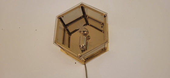 Image 1 of Art Deco Style Jaren 80 Hectagonale Glazen Wandlamp
