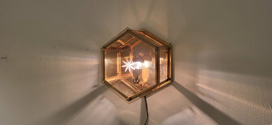 Image 1 of Art Deco Style Jaren 80 Hectagonale Glazen Wandlamp