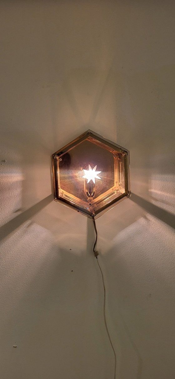 Image 1 of Art Deco Style Jaren 80 Hectagonale Glazen Wandlamp