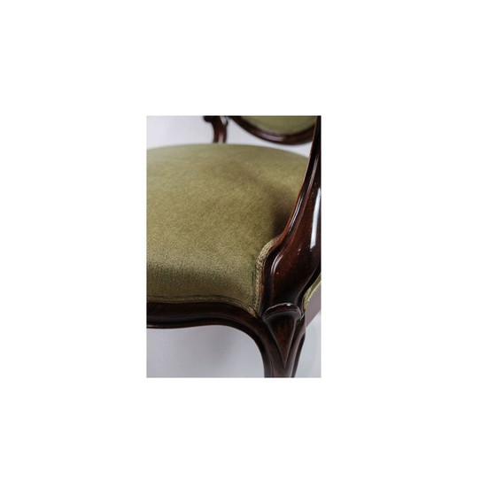 Image 1 of Vintage Neo-Rococo fauteuil in mahonie met groen fluweel, 1880