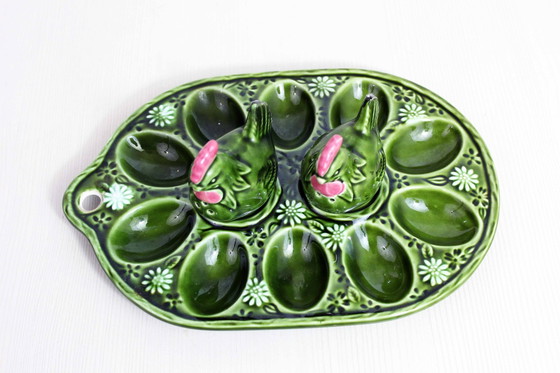 Image 1 of Aardewerk eierset met zout en peper 1960