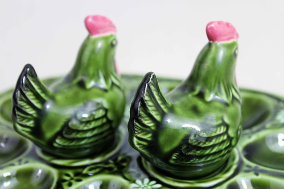 Image 1 of Aardewerk eierset met zout en peper 1960