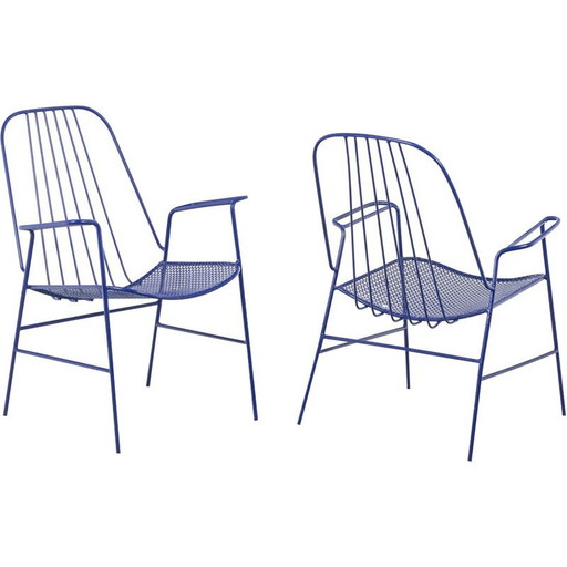 Paar vintage opengewerkte ijzeren fauteuils, Frankrijk 1960