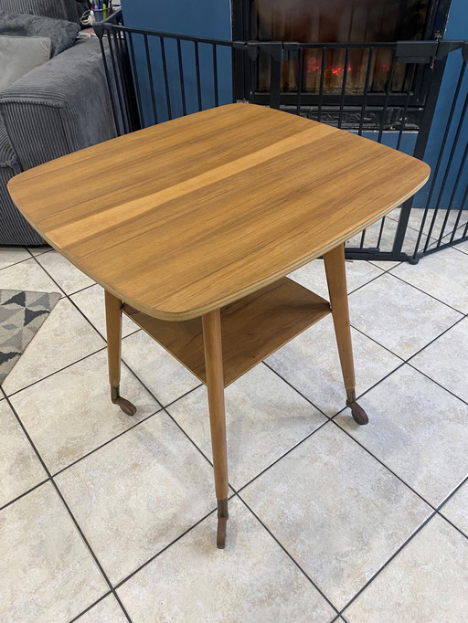 Scandinavisch Houten Bijzettafeltje Draaibaar Bovenblad Vintage 50S