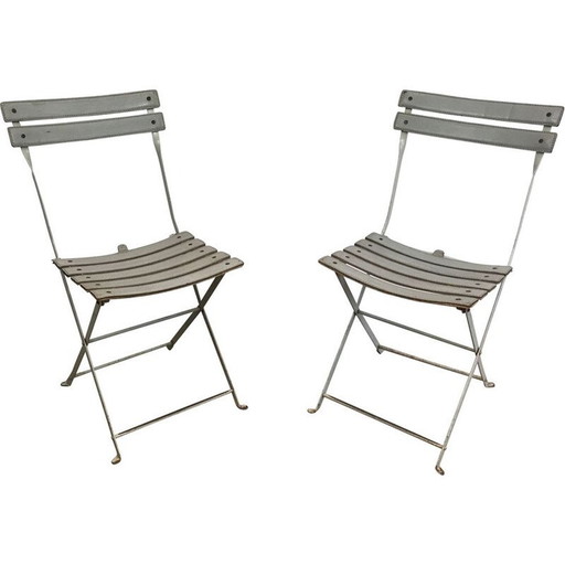 Paar vintage klapstoelen van wit gelakt metaal, Italië 1970