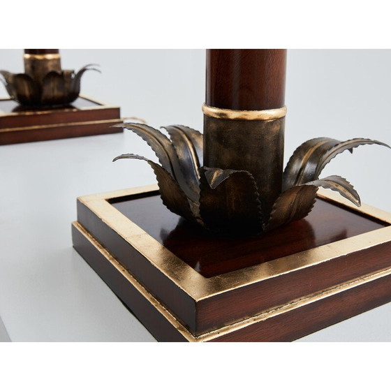 Image 1 of Paar vintage mahonie en bronzen palmboom lampen voor Maison Jansen, 1960