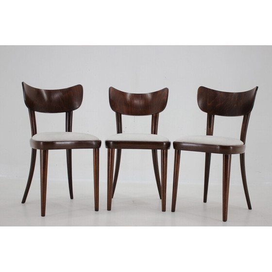 Image 1 of Set van 3 vintage beuken eetkamerstoelen, Tsjecho-Slowakije 1950