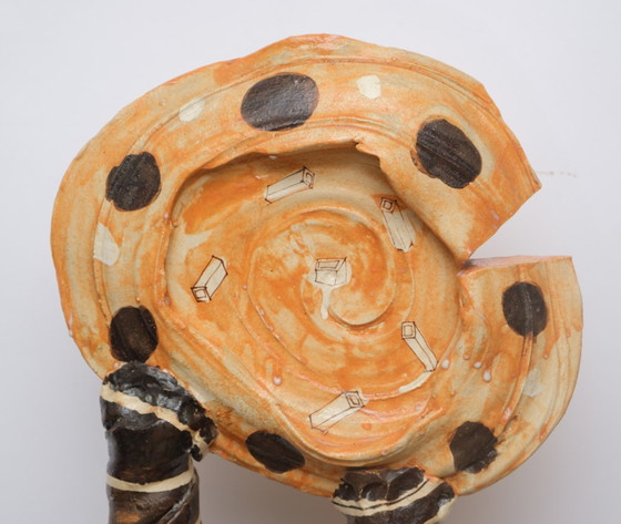 Image 1 of Keramische Oribe-ware stoel van Suziki Goro