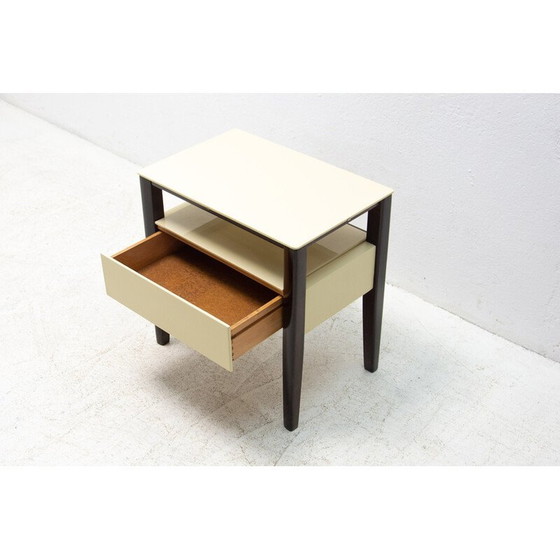 Image 1 of Vintage nachtkastje van beukenhout en glas, Tsjecho-Slowakije 1960