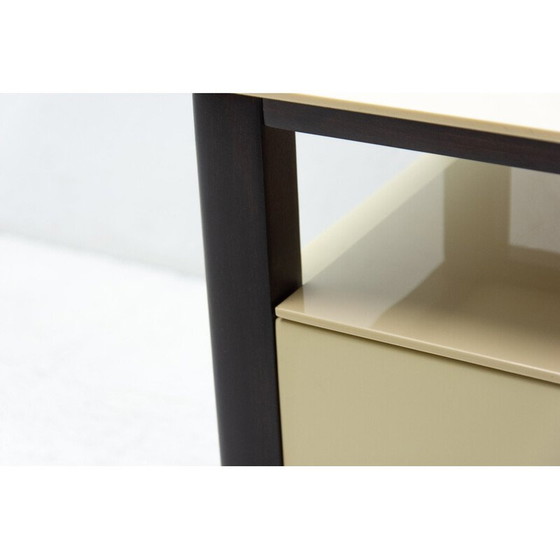 Image 1 of Vintage nachtkastje van beukenhout en glas, Tsjecho-Slowakije 1960