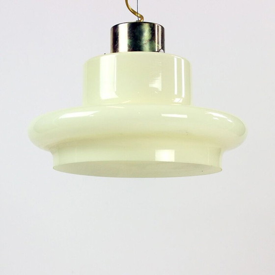 Image 1 of Vintage plafondlamp in crème opaline en messing, 1960