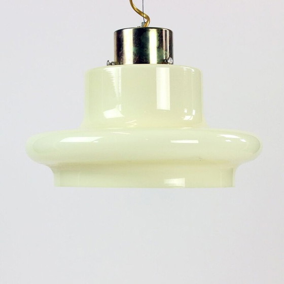 Image 1 of Vintage plafondlamp in crème opaline en messing, 1960