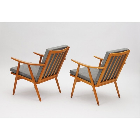 Image 1 of Set van 2 grijze fauteuils in beukenhout - 1960