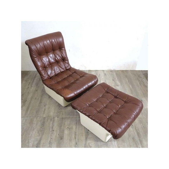 Image 1 of Set van 3 vintage loungestoelen met kruk van Airborne, Frankrijk 1970