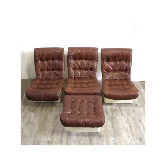 Image 1 of Set van 3 vintage loungestoelen met kruk van Airborne, Frankrijk 1970