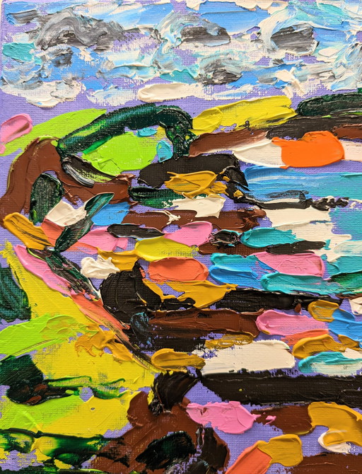 Widemouth Bay Zeegezicht Cornwall Origineel Canvas Acrylschilderij Nigel Waters 20X20Cm