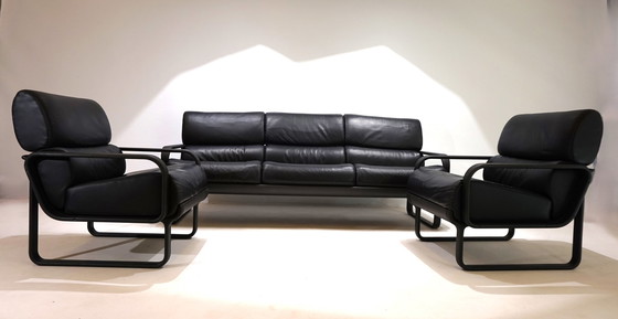 Image 1 of Drabert Lobbytop Lederen Woonkamerset Sofa / Fauteuil Door Otto Zapf, 1979