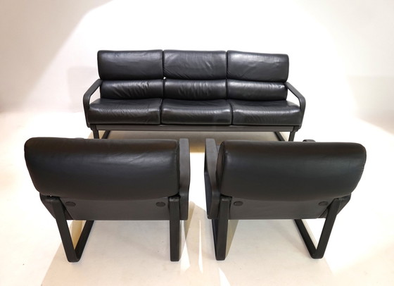 Image 1 of Drabert Lobbytop Lederen Woonkamerset Sofa / Fauteuil Door Otto Zapf, 1979