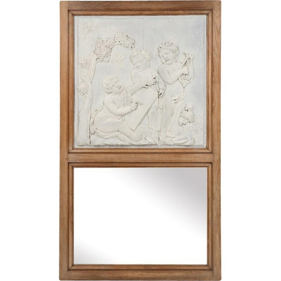 Image 1 of Vintage houten trumeau die een allegorie van de kunsten voorstelt, Frankrijk