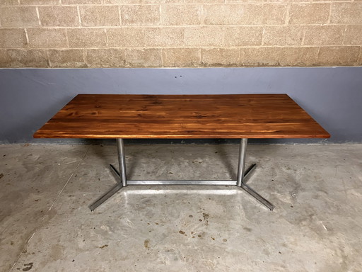 Vintage Industrieel Eettafel Massief Met Chroom