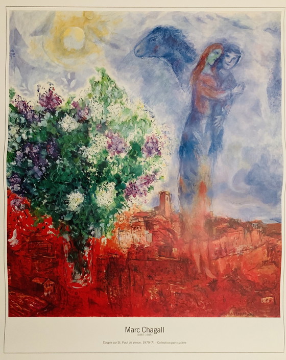 Image 1 of Marc Chagall: “Koppel Op St. Paul De Vence, 1970-71, Privécollectie”, Gesigneerd In De Plaat. 