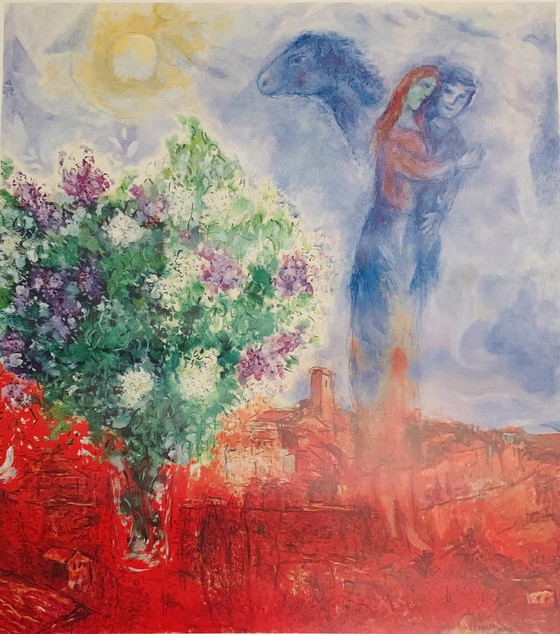 Image 1 of Marc Chagall: “Koppel Op St. Paul De Vence, 1970-71, Privécollectie”, Gesigneerd In De Plaat. 