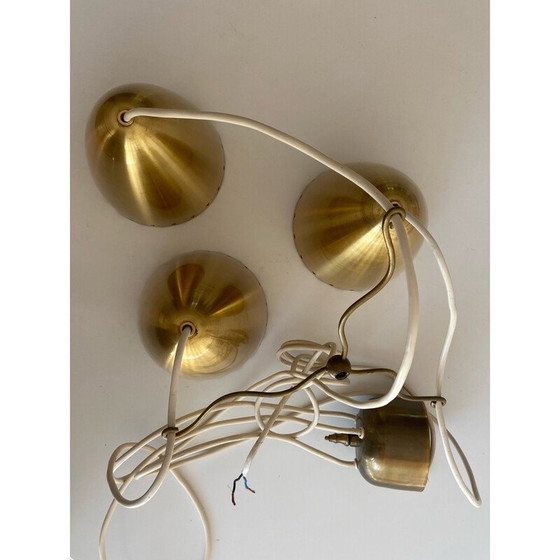 Image 1 of Set van 3 vintage koperen hanglampen, Denemarken 1960