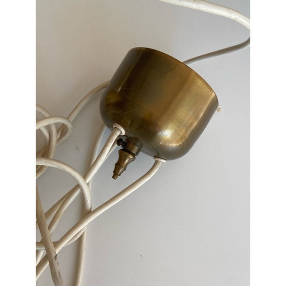 Image 1 of Set van 3 vintage koperen hanglampen, Denemarken 1960