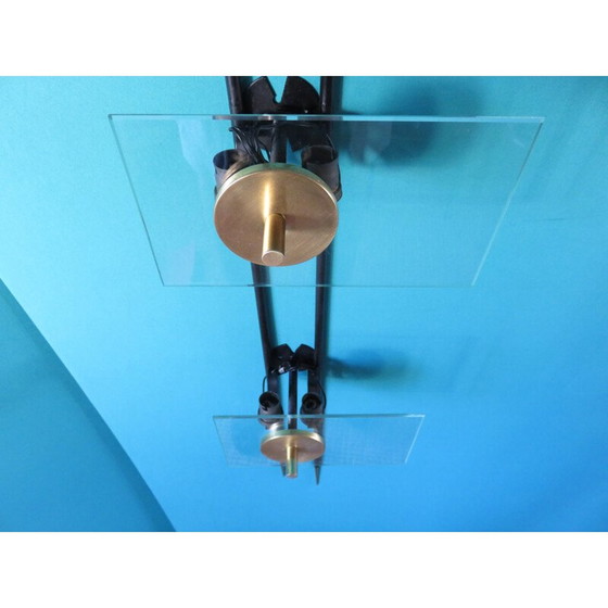 Image 1 of Vintage zwart gelakt metaal en messing wandlamp voor Arteluce, 1950