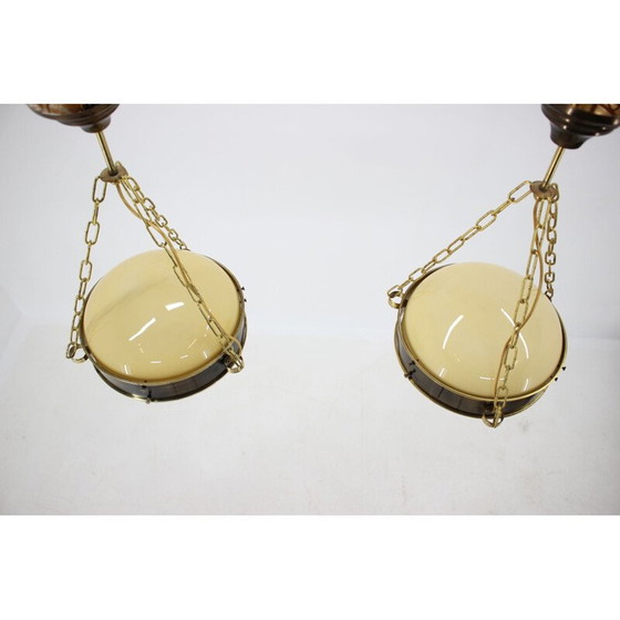 Image 1 of Paar vintage hangers van messing en glas, Tsjecho-Slowakije 1950