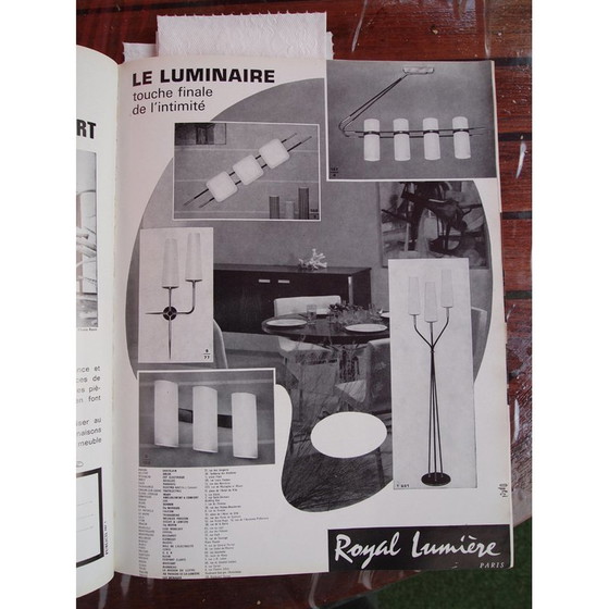 Image 1 of Vintage driepoot vloerlamp van metaal en messing voor Lunel, 1955