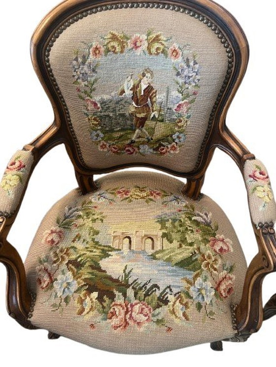 Image 1 of 2x Antieke Fauteuil Lodewijk Xv Stijl Gobelin