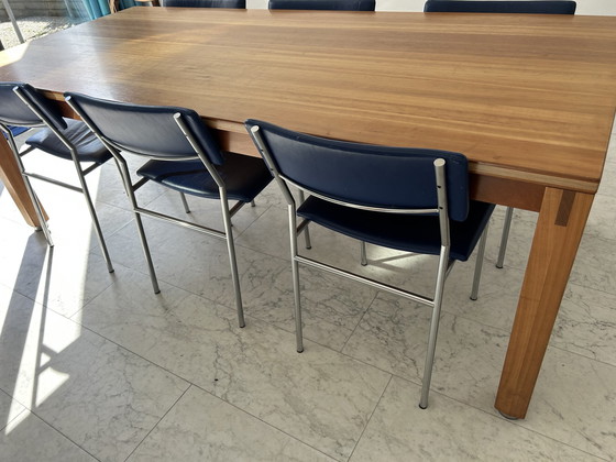 Image 1 of Set Eetkamerstoelen RVS Met Blauw Leer