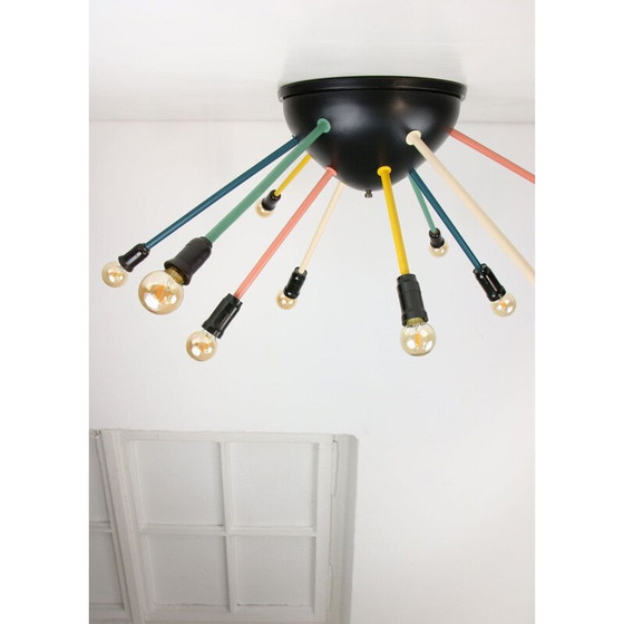 Image 1 of Vintage spoetnik kroonluchter in matzwart, 1950