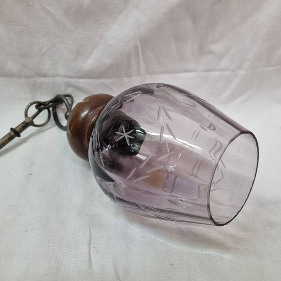 Image 1 of Vintage Mauve glazen hanglamp