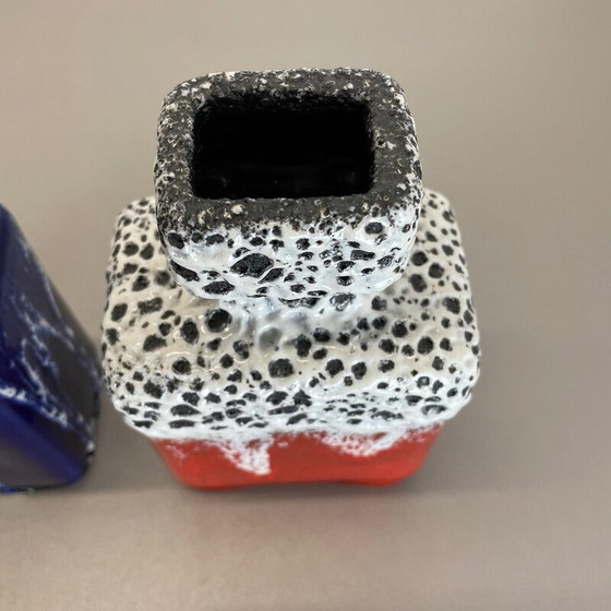 Image 1 of Paar aardewerk vet lava vazen "blauw-rood" van Jopeko, Duitsland 1970