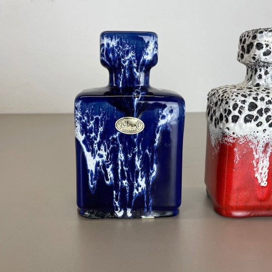 Image 1 of Paar aardewerk vet lava vazen "blauw-rood" van Jopeko, Duitsland 1970